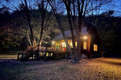 Cabin on spacious lot allowing for peaceful surroundings and quite nights on the deck, in the hot tub, or sitting around the fire pit.