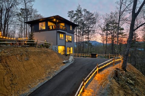Towering among the treetops, with a private driveway that holds 5 cars.