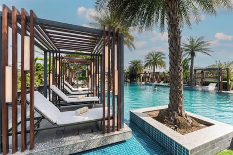 Outdoor pool, open 9:00 AM to 8:00 PM, free cabanas