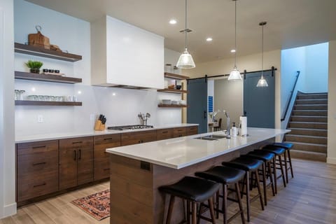 Seat up to 5 people at the oversized kitchen island