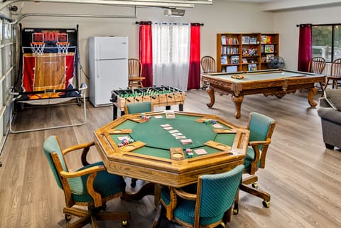 Game Oasis: with Poker Table, Foosball table, Pool table, Basketball Arcade Game