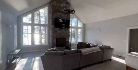 Main living room looking out at the lake
