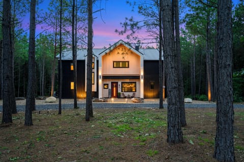A stunning luxury cabin nestled in the towering  lob lolly pine trees