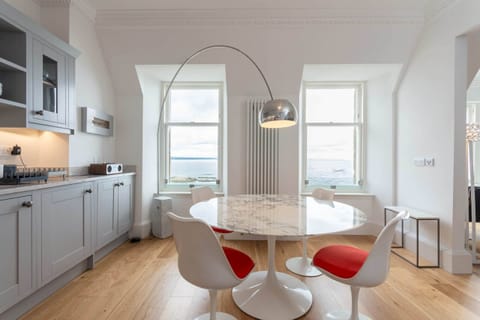 Open plan dining room with views over the West Sands Beach.