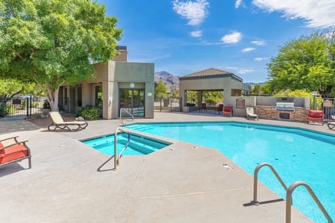 Relax and unwind in our heated pool #2 (of 3), complete with a spa, grill, fire pit , and ample seating for everyone. Enjoy outdoor entertaining and create lasting memories.