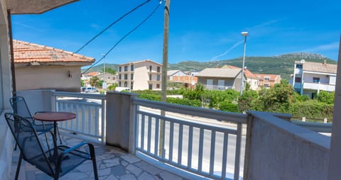 Balcony with a sitting area.