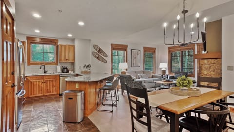 Open living area with kitchen and dining view