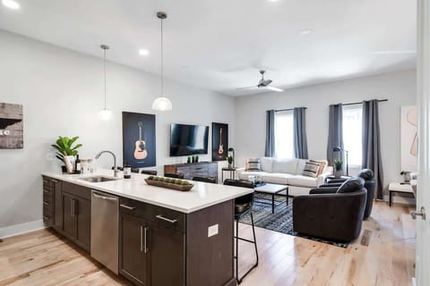 Airy layout where the living room flows into the kitchen.