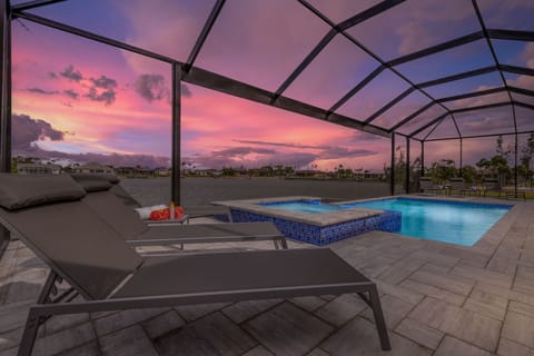 Evening view of the pool area, perfect for a night swim under the stars
