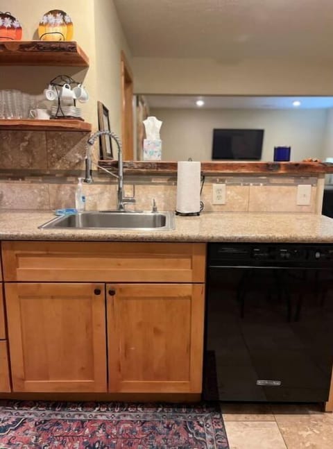 Kitchen sink and Dishwasher.  Paper towels and Dish soap to start your stay.