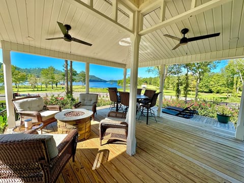 View from the front porch. Relax by the fire pit or eat lunch at the dining area