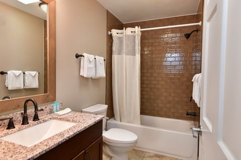 Combined shower/tub, hair dryer, towels