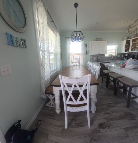 Dining area bench and 5 chairs