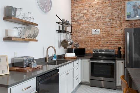 We offer a full appliance package, all essential cooking pans, dishes, eating utensils, and even cooking oils and spices.