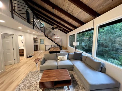 There is plenty of seating in the main living area with an L-shaped couch for gathering with friends or family!