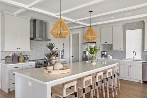 The well-appointed kitchen is spacious, bright and fully stocked.