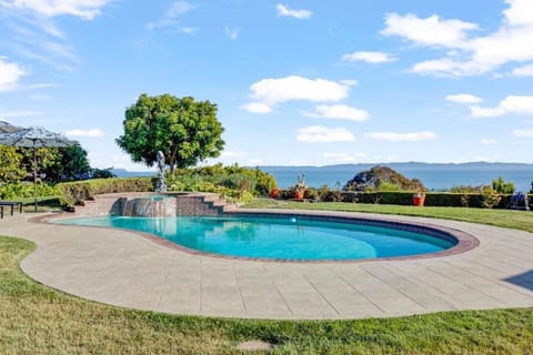Resort-style circular pool as the centerpiece of the backyard