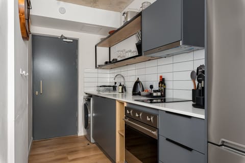 Classic Apartment | Private kitchen | Fridge, microwave, oven, stovetop