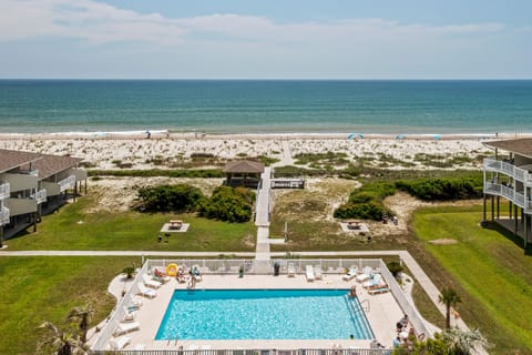 A view of our pool and private beach access