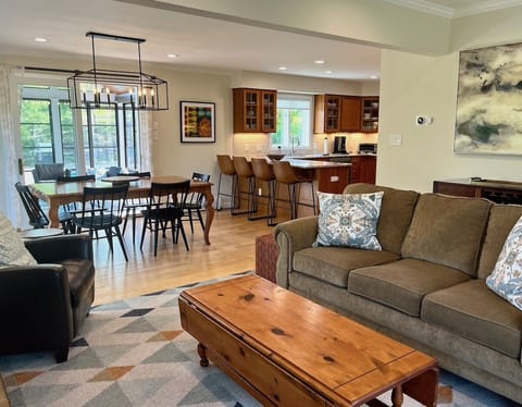 Open concept living room, dining, kitchen