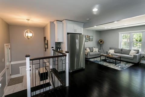 Gated stairs to the lower level for safety