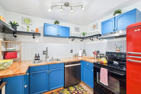 Save money and cook meals at home in the fully stocked kitchen