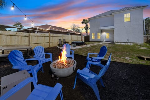 Lots of space in the private fenced backyard! Yard games, grill, firepit.