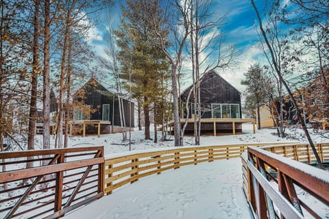 Cabin 11 with snow and TART Trail crossing the Acme Creek