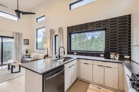 With ample counter space and quality appliances, cooking here is a pleasure.