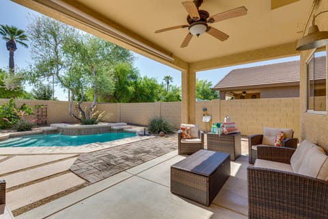 Sparkling Pool with tranquil water feature. Perfect for your morning coffee!