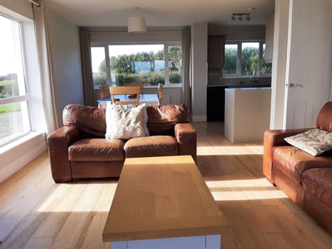 Open Plan Lounge with 2 seater and 3 seater leather couches