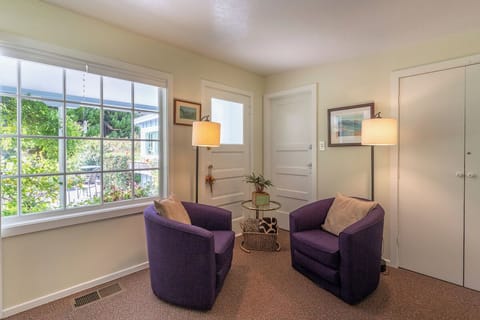 Enjoy a particularly lovely garden through the large, south-facing window.