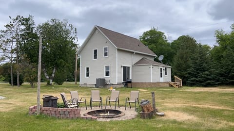 Backyard with large fire pit