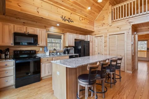 Kitchen island seats four.