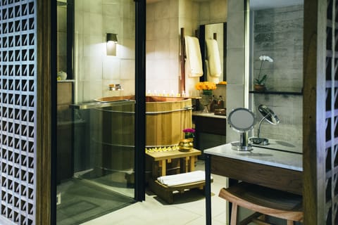 Suite, 1 King Bed (Forest) | Bathroom | Separate tub and shower, deep soaking tub, rainfall showerhead