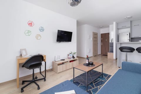 The elegant living room featuring a double sofa bed.