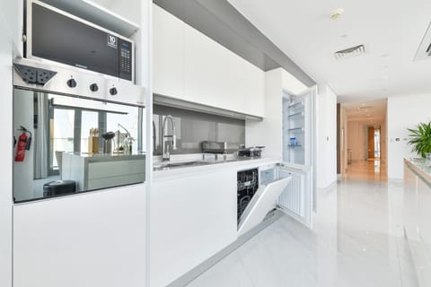 Panoramic Apartment, 3 Bedrooms, Balcony, Sea View | Private kitchen | Full-size fridge, microwave, oven, stovetop