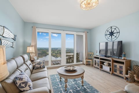 Living Area with Lake Views, Direct Balcony Access,  Sleeper Sofa and Flat Screen TV