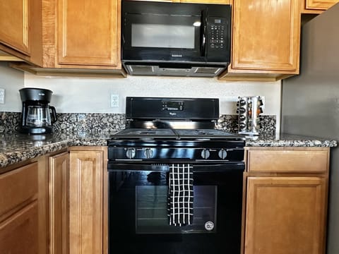 Stove, oven and microwave.