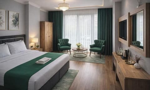 Egyptian cotton sheets, premium bedding, minibar, desk