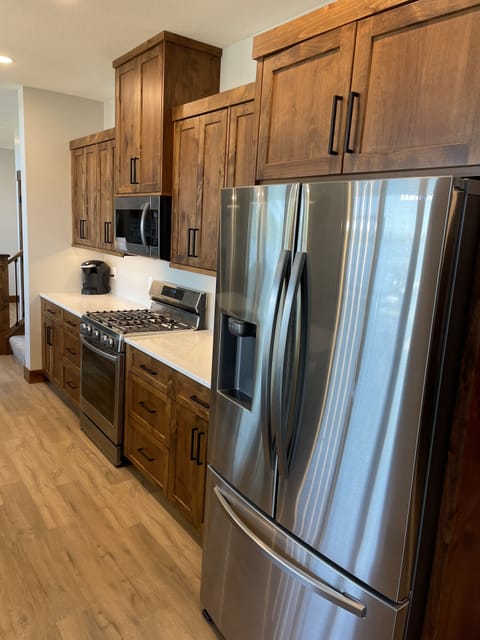French door refrigerator connected to conditioned water.