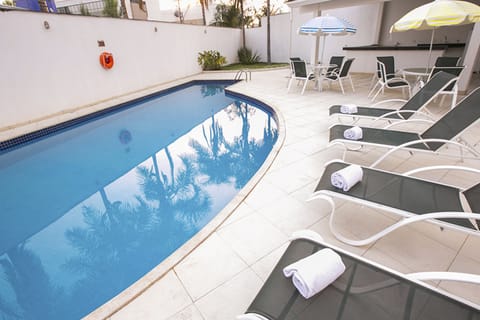Outdoor pool, sun loungers