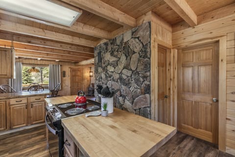 Fully stocked kitchen with electric range