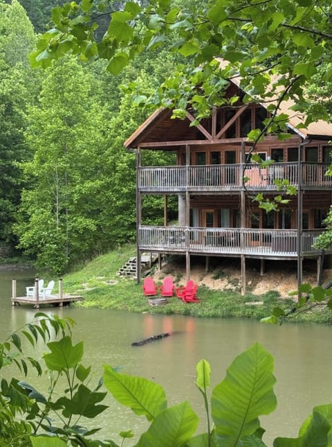 Water view with dock and two large decks 