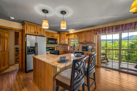 The island provides additional seating.