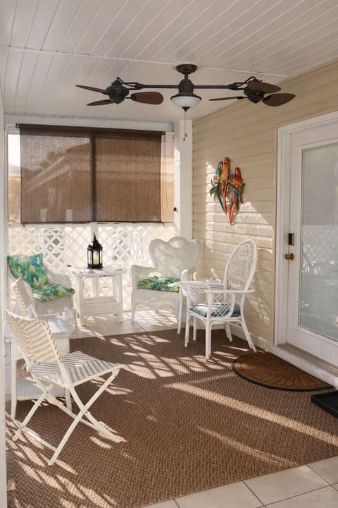 Screened porch and keyless entry door.