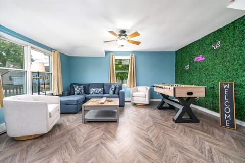 Welcome to the living room. Has a Foosball table, board games and cable TV! 