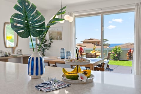 Bright coastal dining with ocean views