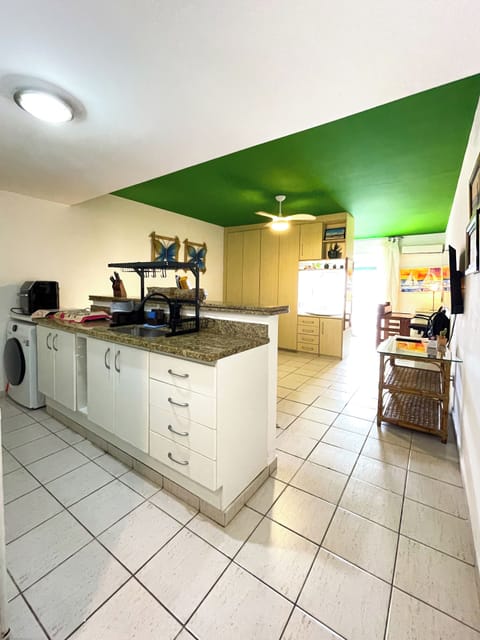 Mini-fridge, microwave, stovetop, coffee/tea maker