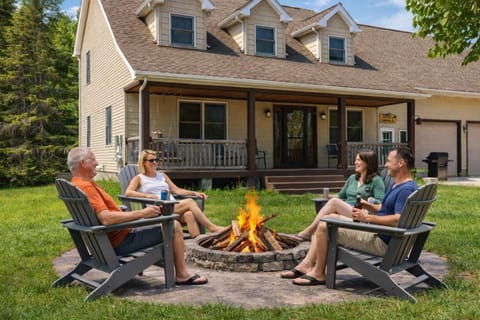 Front yard firepit with room for the whole group, light it up after a day at Tahquamenon Falls and stay out as long as the UP night lets you